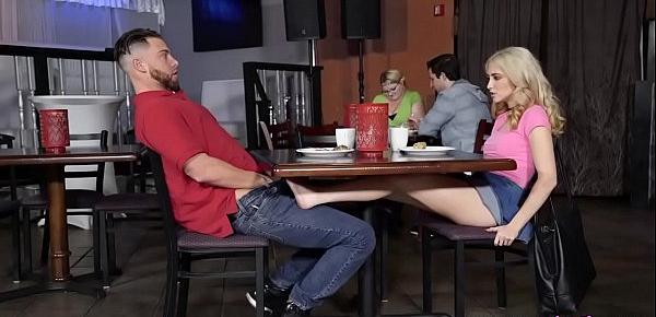  College couple fuck in a diner with the mature waitress  Jane Wilde and Andy James